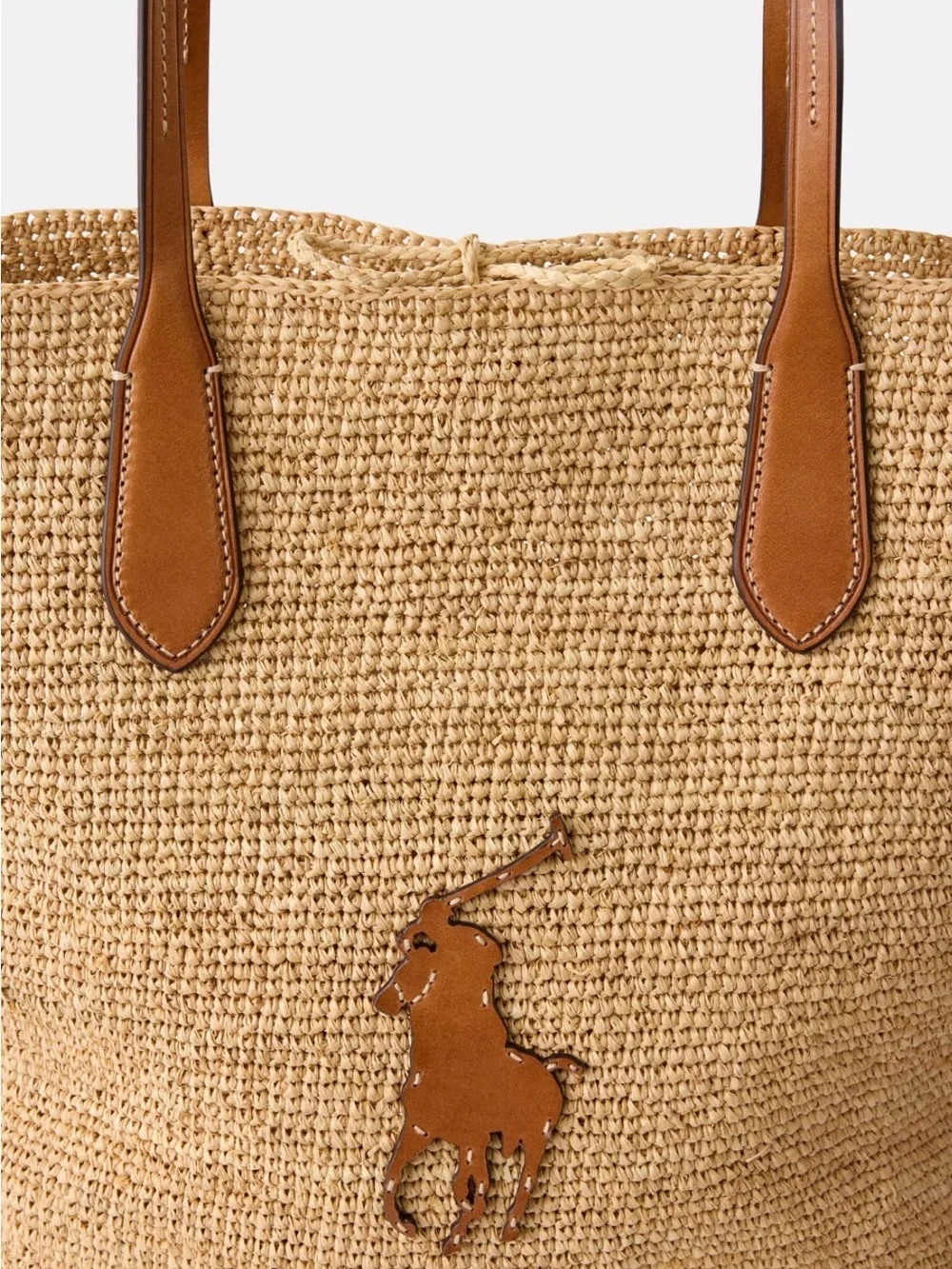 Ralph Lauren North South Raffia Tote with Tan Leather Handles - Like New